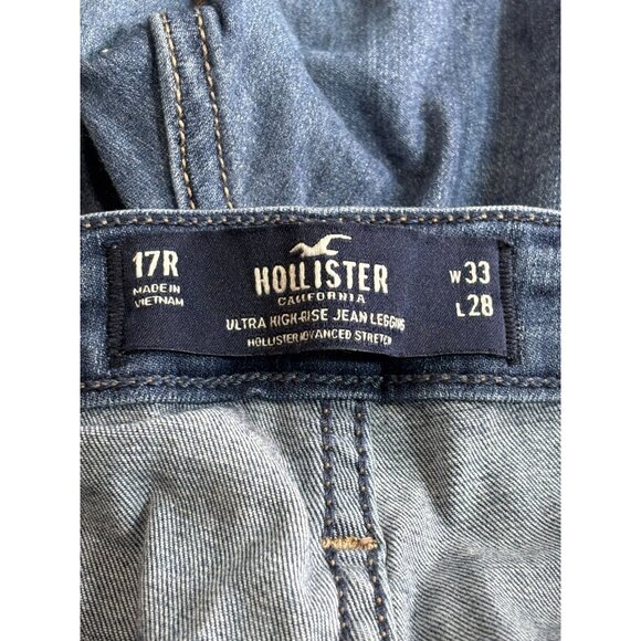 Hollister Womens Ultra High-Rise Jean Legging W33 L28 Blue Denim Distressed - Picture 3 of 9